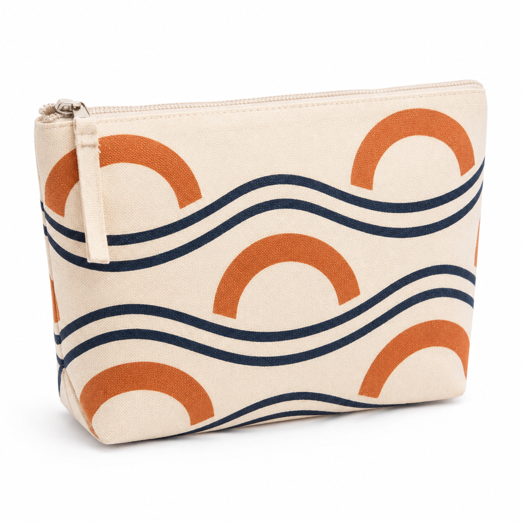 Pochette zippée en coton 22 x 15 x 6 cm - Motif Rivage