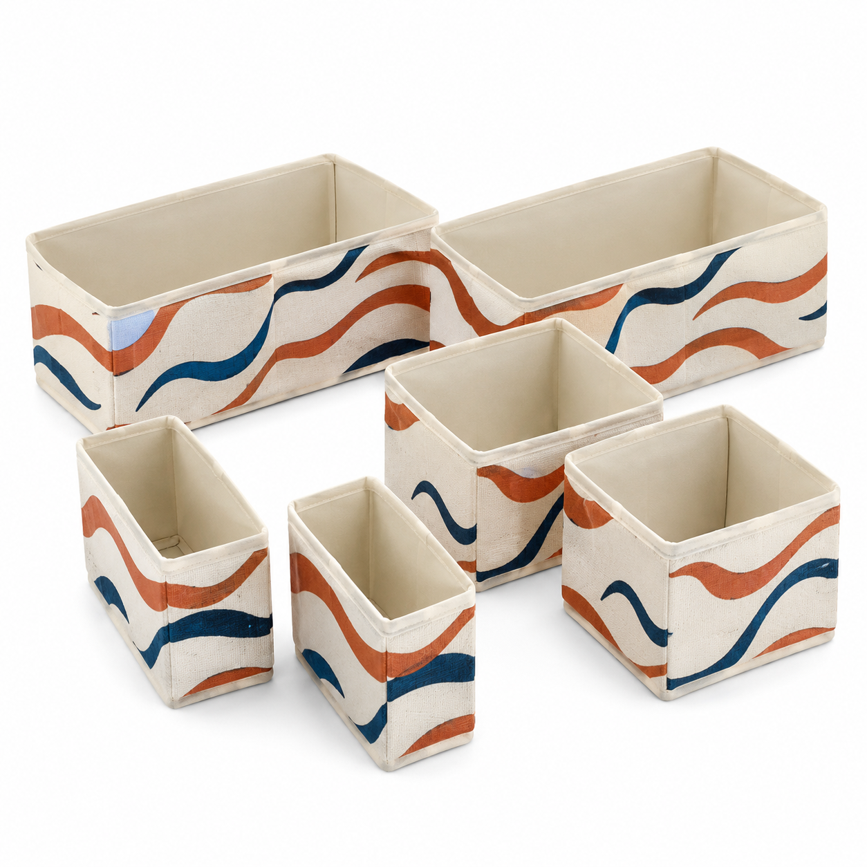 Organisateurs de tiroir textiles, lot de 6 - Motif Rivage