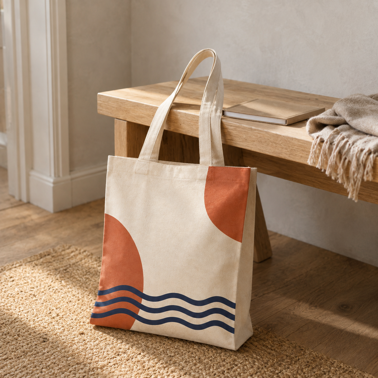 Sac cabas en coton 38 x 40 x 10 cm - Motif Rivage