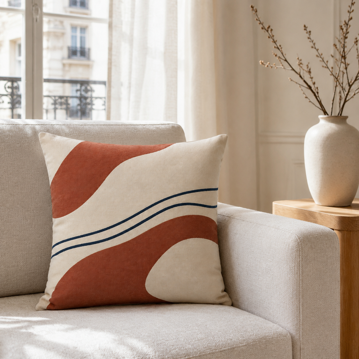 Housse de coussin en coton 45 x 45 cm - Motif Rivage
