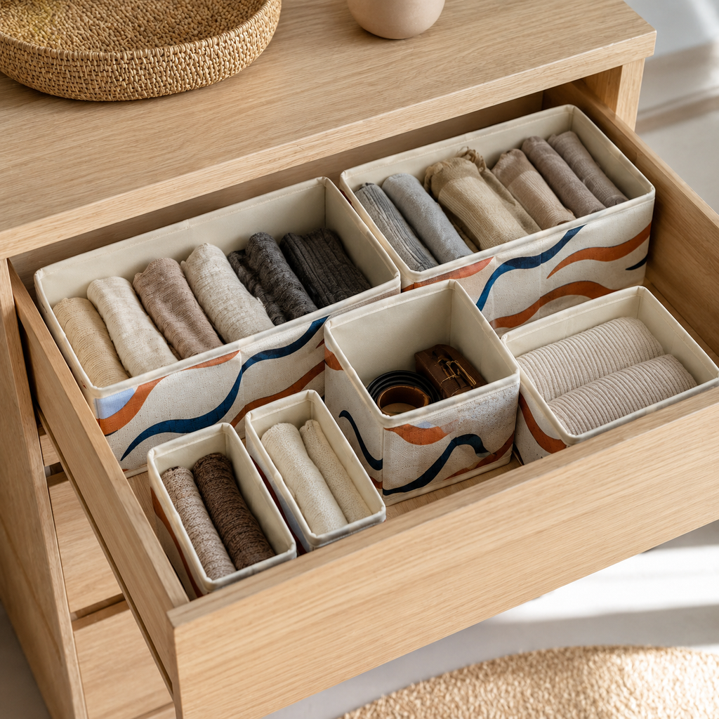 Organisateurs de tiroir textiles, lot de 6 - Motif Rivage