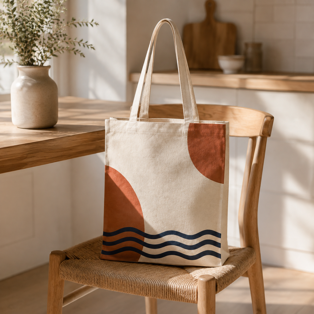 Sac cabas en coton 38 x 40 x 10 cm - Motif Rivage