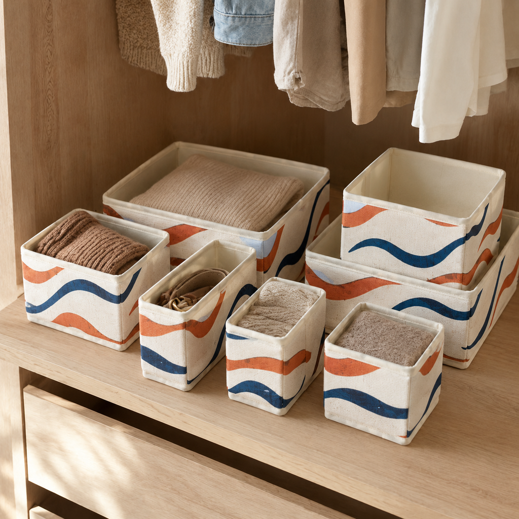 Organisateurs de tiroir textiles, lot de 6 - Motif Rivage