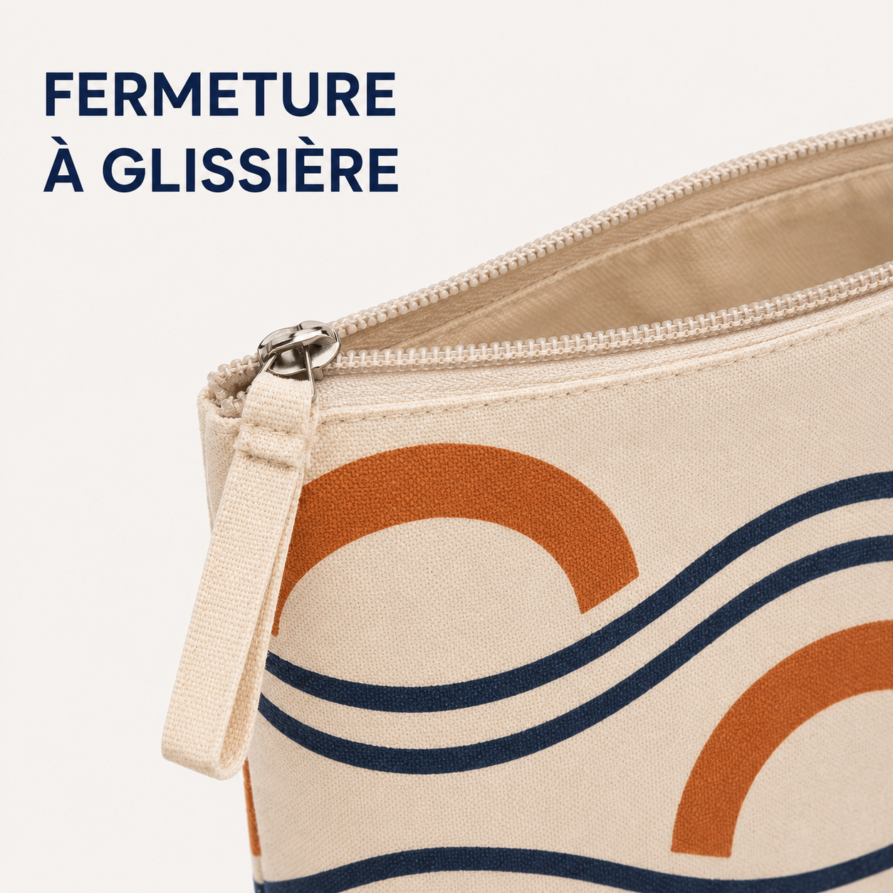Pochette zippée en coton 22 x 15 x 6 cm - Motif Rivage