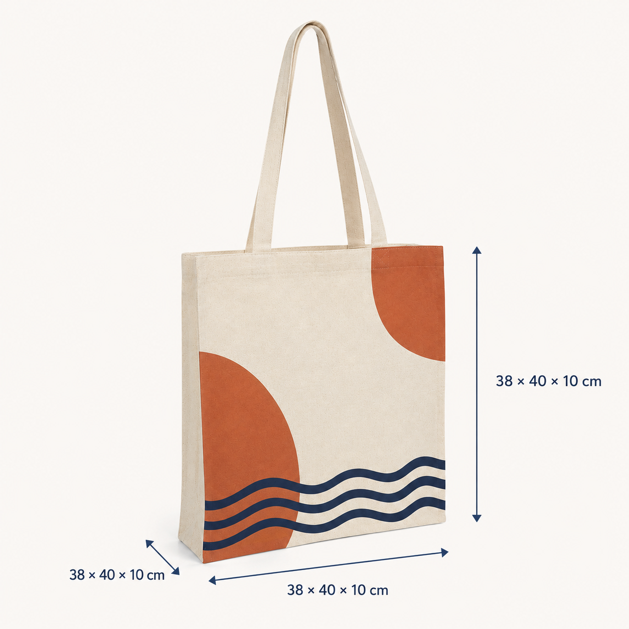 Sac cabas en coton 38 x 40 x 10 cm - Motif Rivage