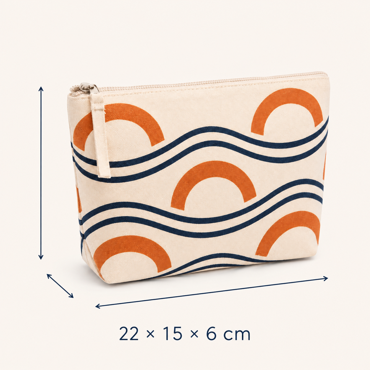 Pochette zippée en coton 22 x 15 x 6 cm - Motif Rivage