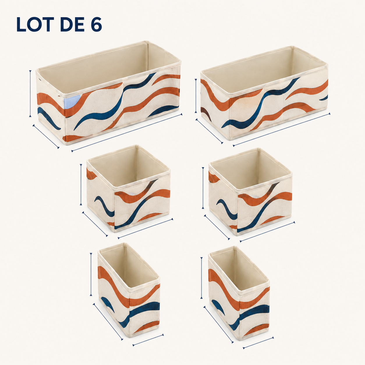 Organisateurs de tiroir textiles, lot de 6 - Motif Rivage